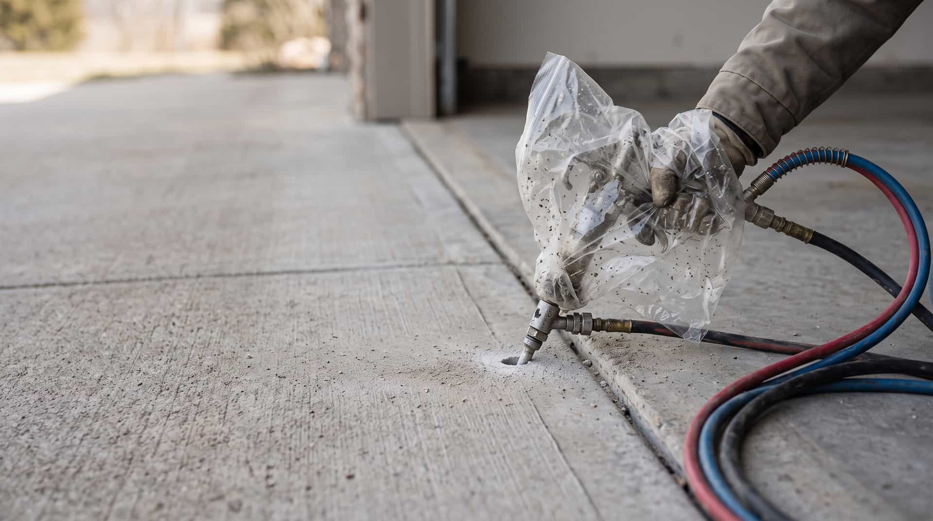 HydroHelp911 Crawl Space & Foundation Repair injecting polyurethane foam for concrete slab leveling.