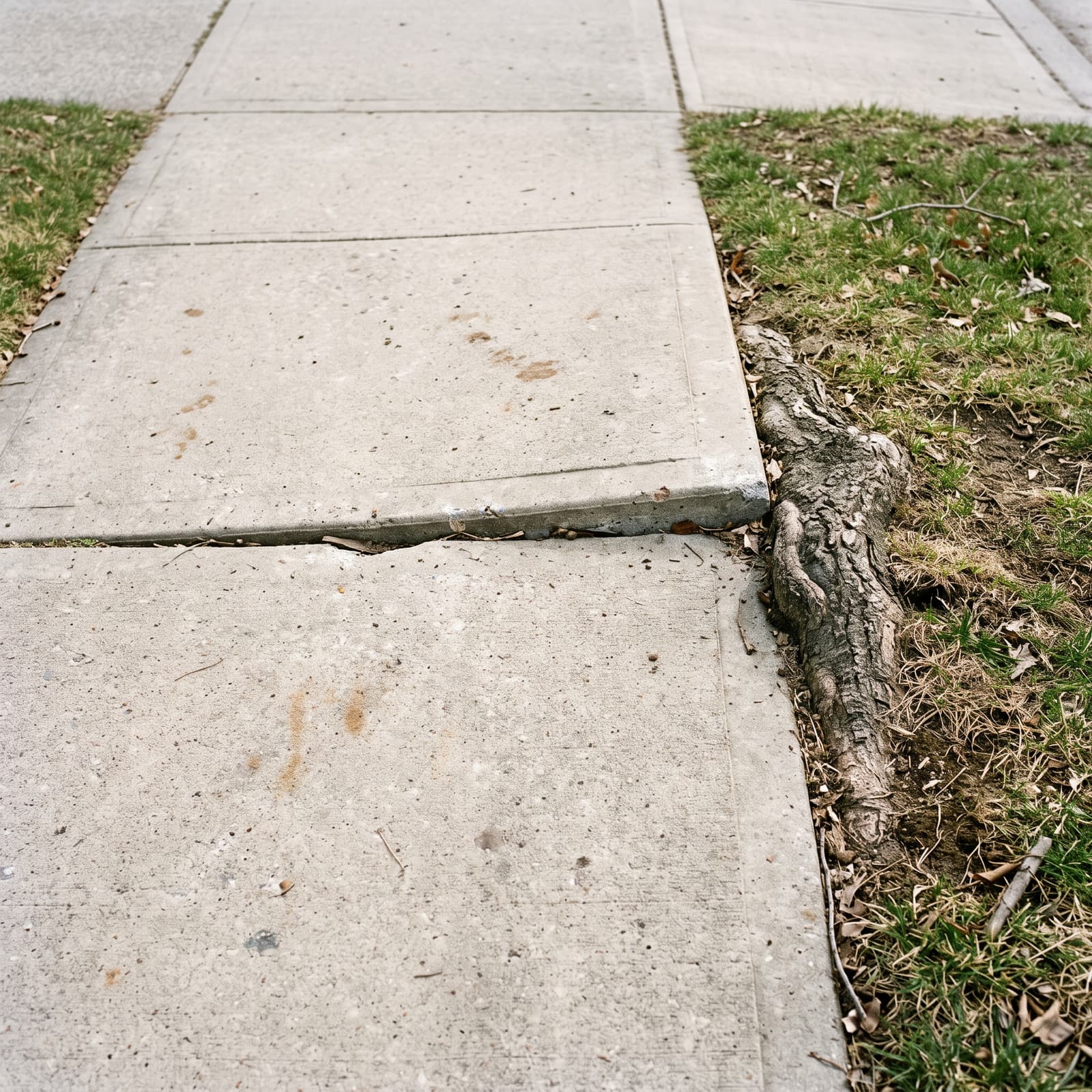HydroHelp911 Crawl Space & Foundation Repair inspecting a raised sidewalk slab caused by tree root heave.