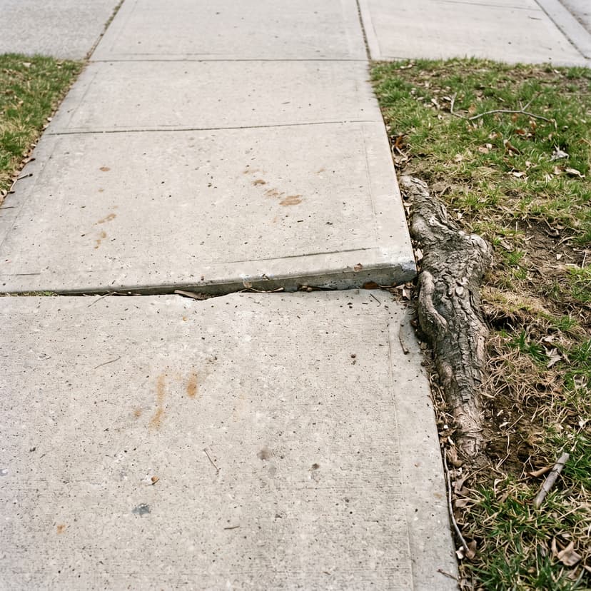HydroHelp911 Crawl Space & Foundation Repair inspecting a raised sidewalk slab caused by tree root heave.