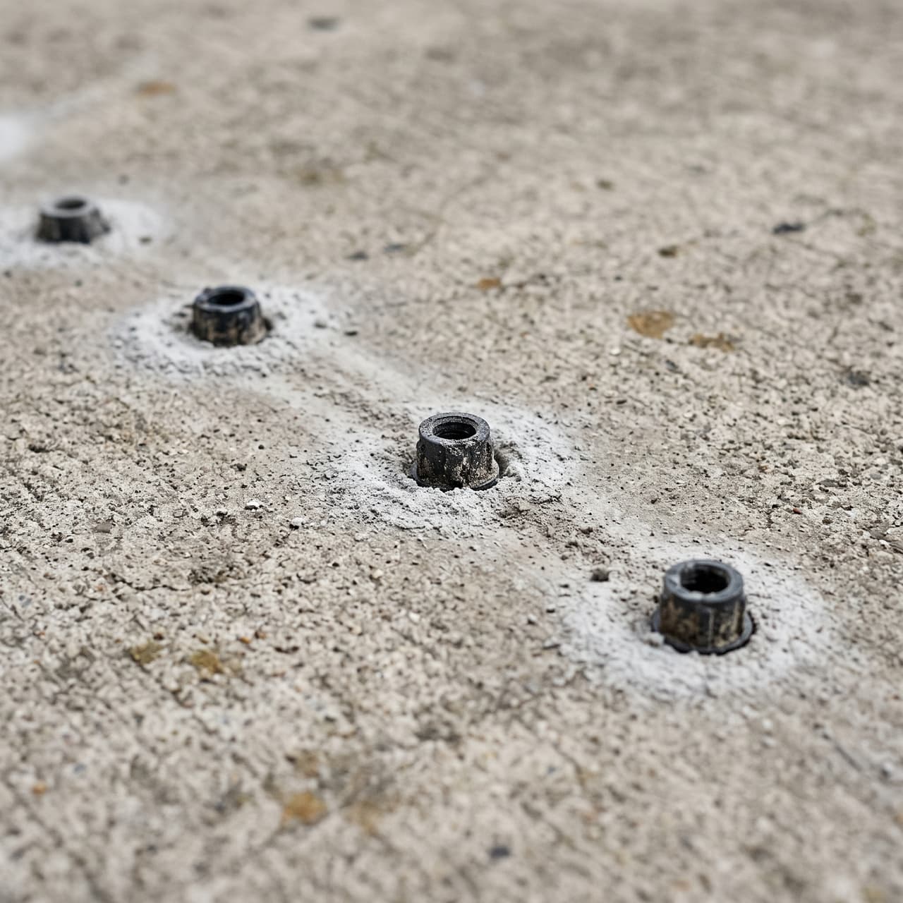 Installing polyurethane foam via injection ports to level a concrete slab.