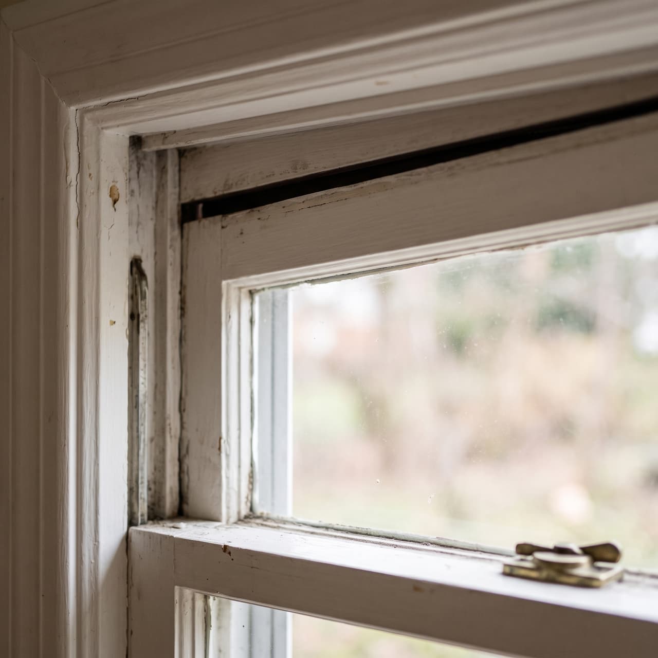 Inspecting peeling paint, moisture damage, and condensation around a basement