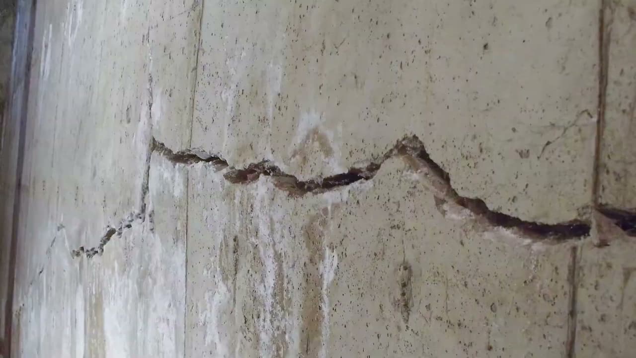Inspecting large horizontal cracks in a wet concrete basement wall