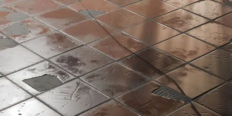 Cracked ceramic floor tiles