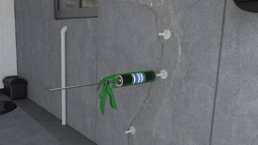 Illustration of a crack in a concrete wall being injected through ports