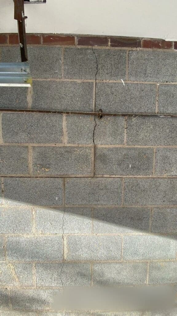 Crack in a concrete block foundation wall