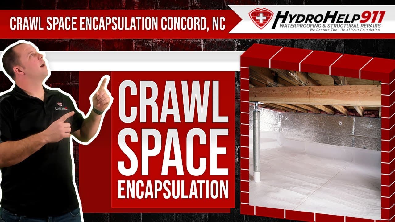 Crawl Space Encapsulation in Concord, NC: Repair, Vapor Barrier and Insulation. Video preview.