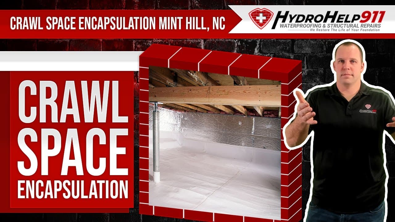 Crawl Space Encapsulation in Mint Hill, NC: Repair, Vapor Barrier and Insulation. Video preview.