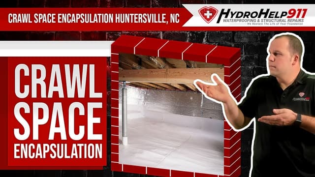 Crawl Space Encapsulation in Huntersville, NC: Repair, Vapor Barrier and Insulation. Video preview.