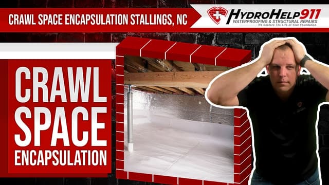 Crawl Space Encapsulation in Stallings, NC: Repair, Vapor Barrier and Insulation. Video preview.