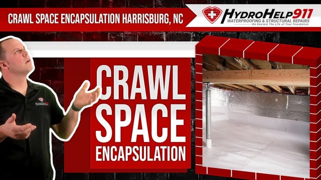 Crawl Space Encapsulation in Harrisburg, NC: Repair, Vapor Barrier and Insulation. Video preview.