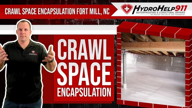 Crawl Space Encapsulation in Fort Mill, SC: Repair, Vapor Barrier and Insulation. Video preview.
