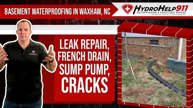 Basement Waterproofing in Waxhaw, NC: Interior Drainage, Sump Pump and Crack Repair. Video preview.