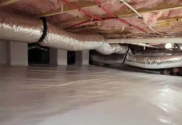 Encapsulated crawl space with a white liner in Iron Station, NC