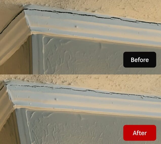 Ceiling crack before and after repair