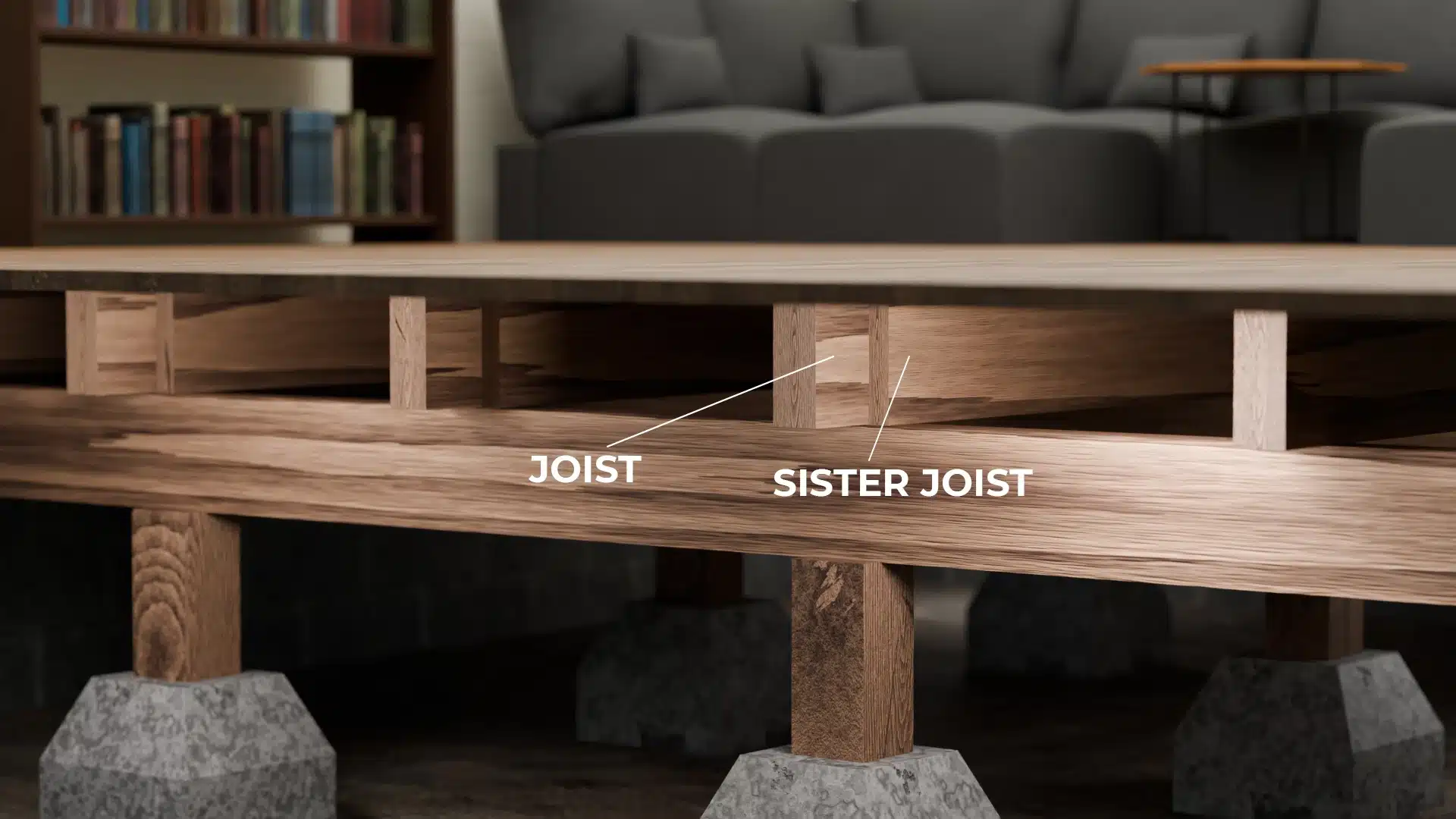 Illustration of a sister joist fastened beside a floor joist