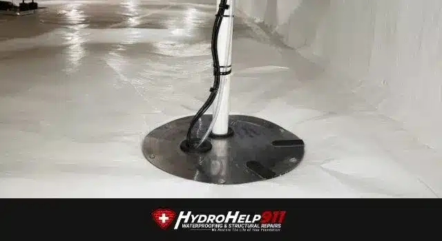 Sump pump pipe rising through a sealed crawl space liner